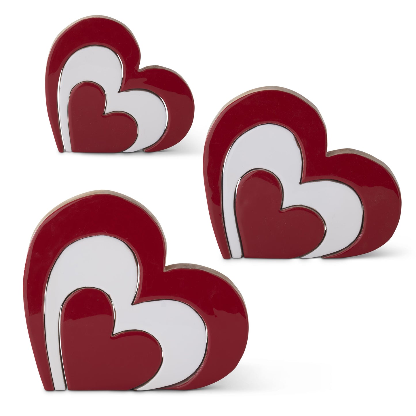 Wood Red & White Enameled Heart Cutout