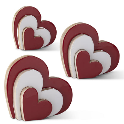 Wood Red & White Enameled Heart Cutout