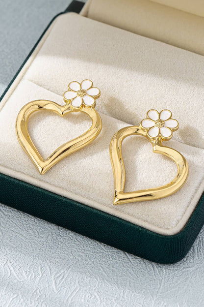 Dainty Hollowed Heart & Flower Stud Earrings