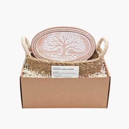 Oval Handmade Bread Warmer & Wicker Basket - Tree of Life