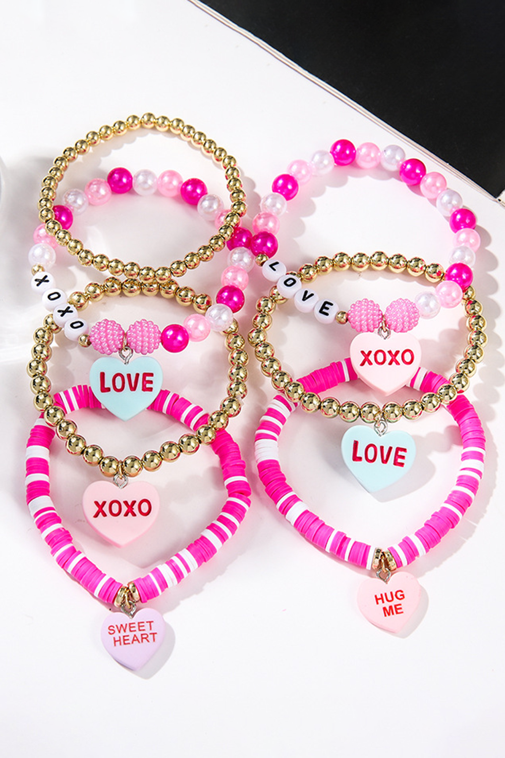 Valentine Heart Beaded Elastic Bracelet Set