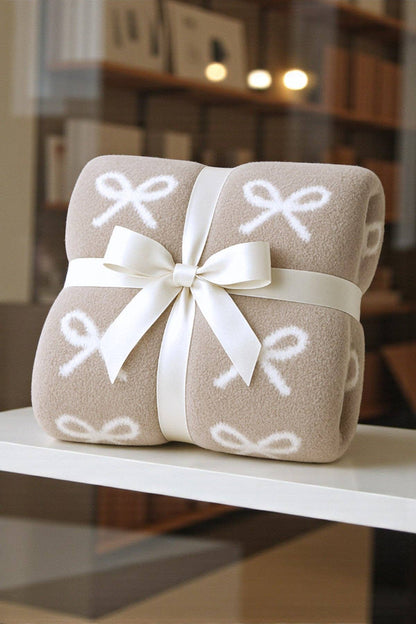 Taupe & Cream Bow Luxury Blanket