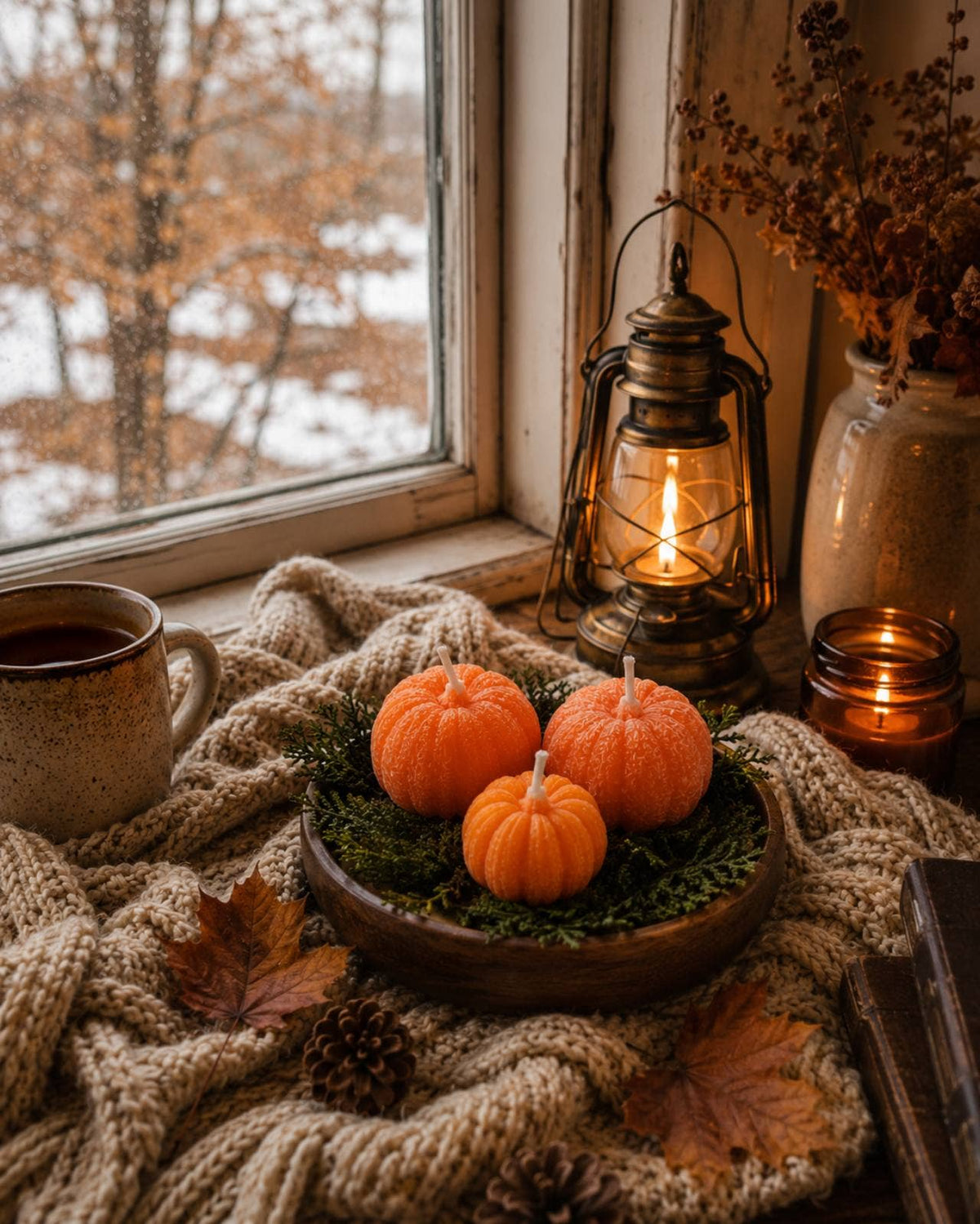 Autumn Pumpkin Wood Wick Candle Bowl