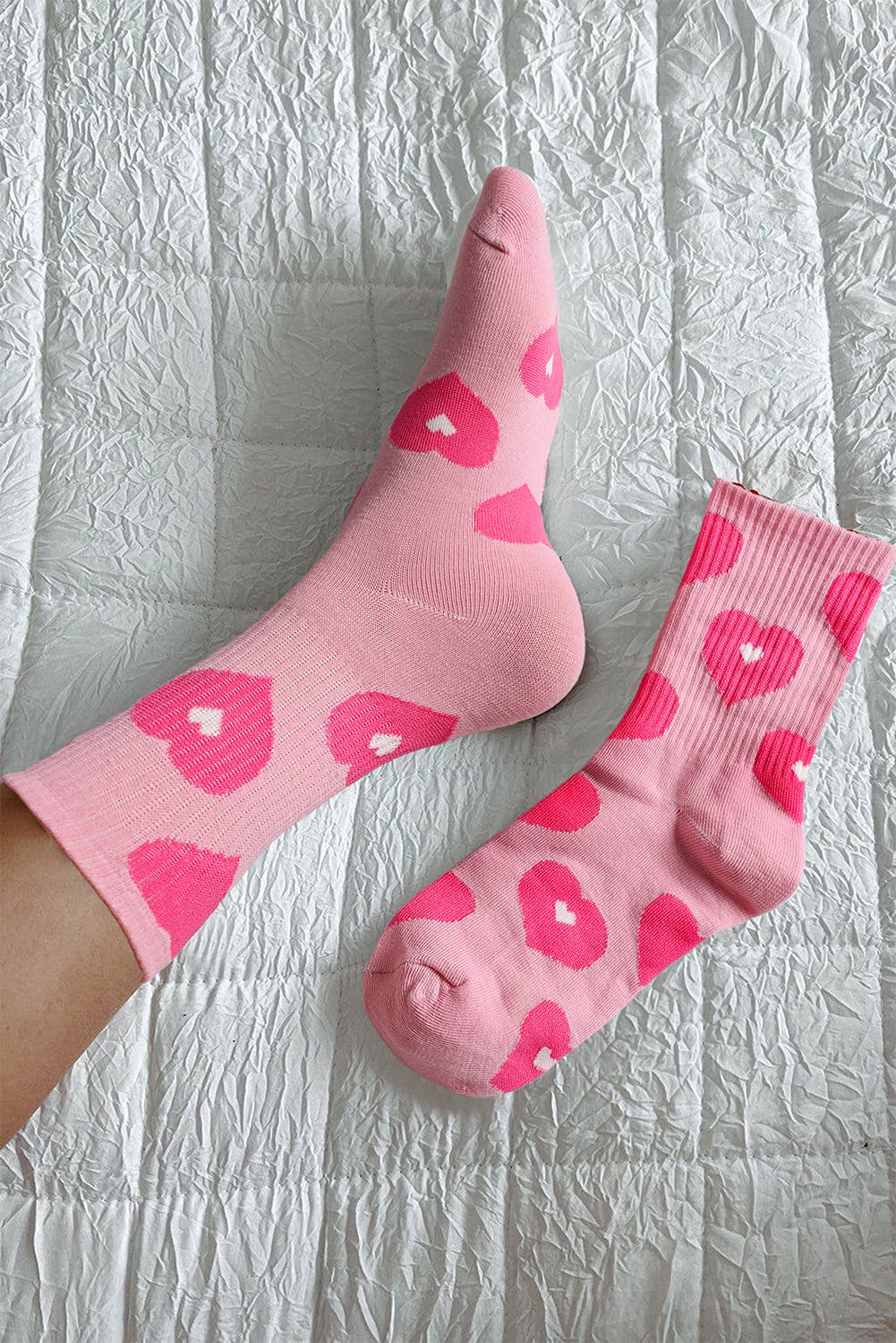 Valentine Heart Vibe Ribbed Trim Crew Socks