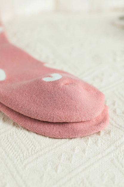 Contrast Heart Crew Socks with Ribbed Cuffs
