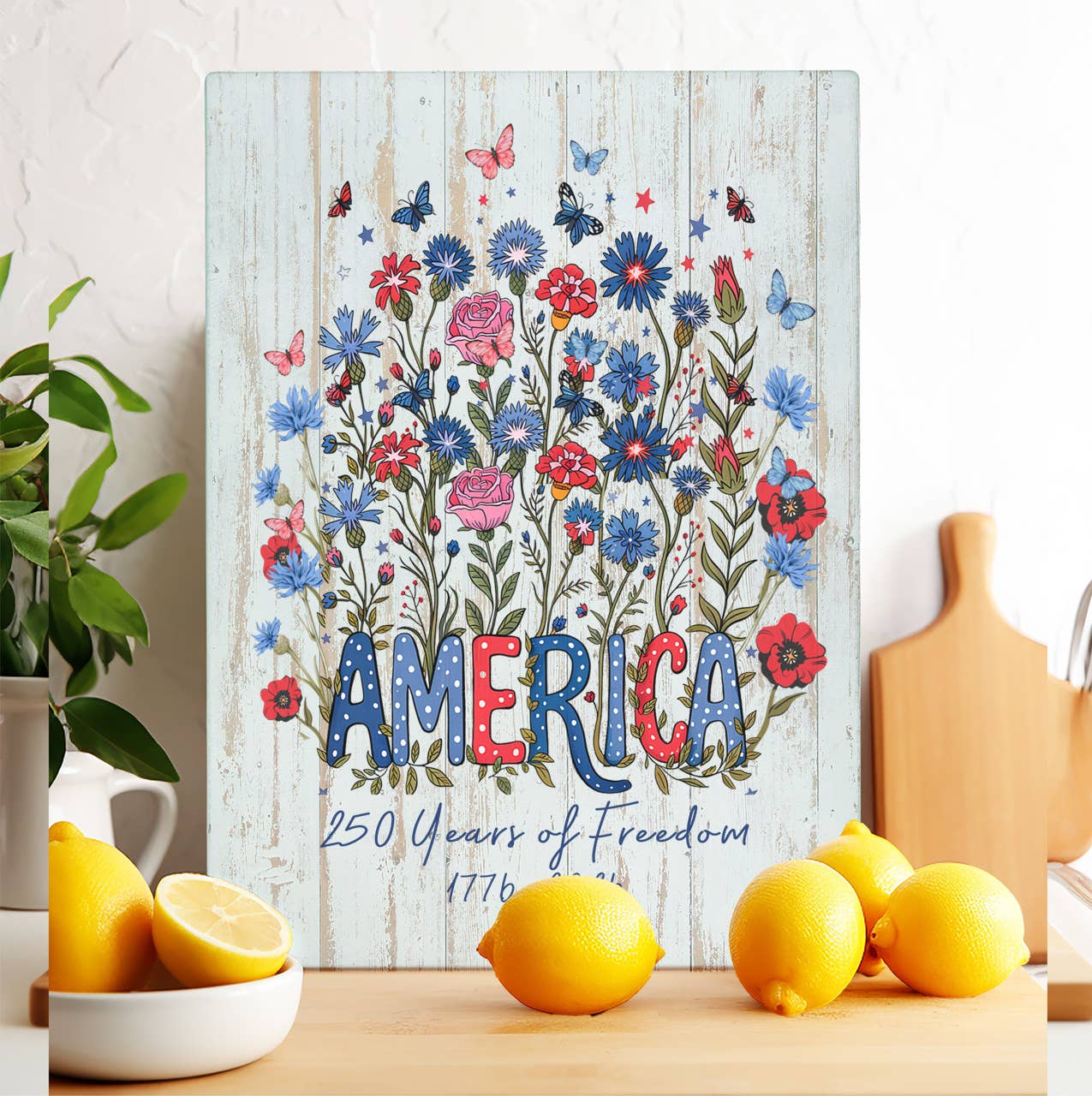 U.S. 250th Anniversary Flowers - Glass Cutting Board