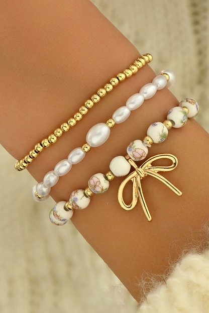 Bow Knot Beaded Triple Layer Bracelet Set
