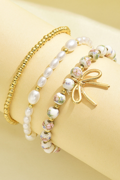 Bow Knot Beaded Triple Layer Bracelet Set