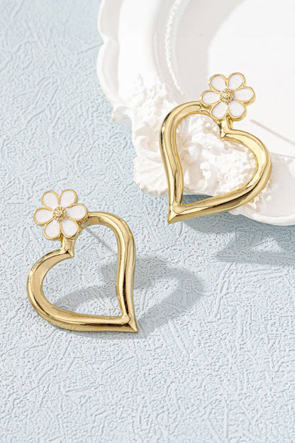Dainty Hollowed Heart & Flower Stud Earrings