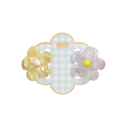 Flower Claw Clip Set - Blue Check