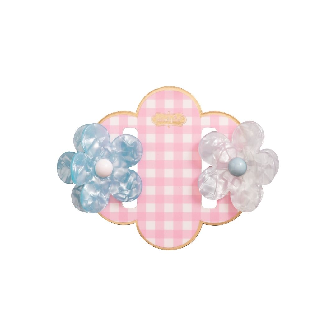 Flower Claw Clip Set - Pink Check