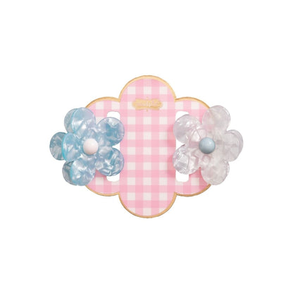 Flower Claw Clip Set - Pink Check
