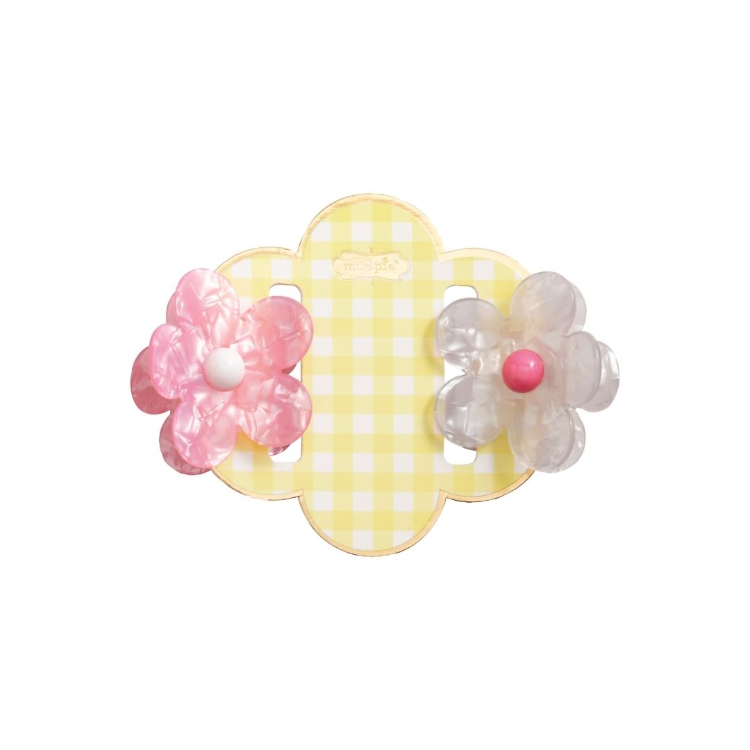Flower Claw Clip Set - Yellow Check