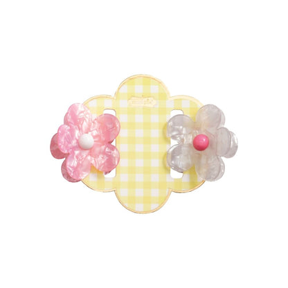 Flower Claw Clip Set - Yellow Check