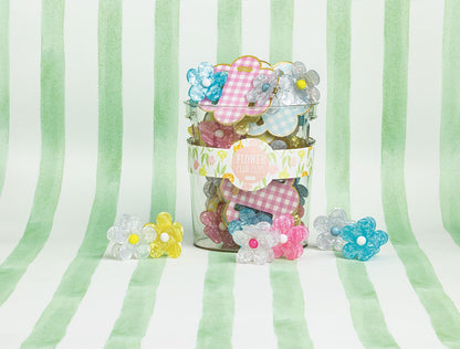 Flower Claw Clip Set - Blue Check