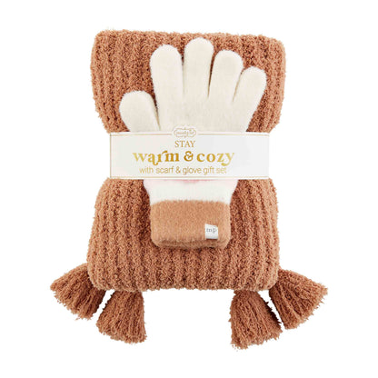 Color-Block Glove & Scarf Set - Camel