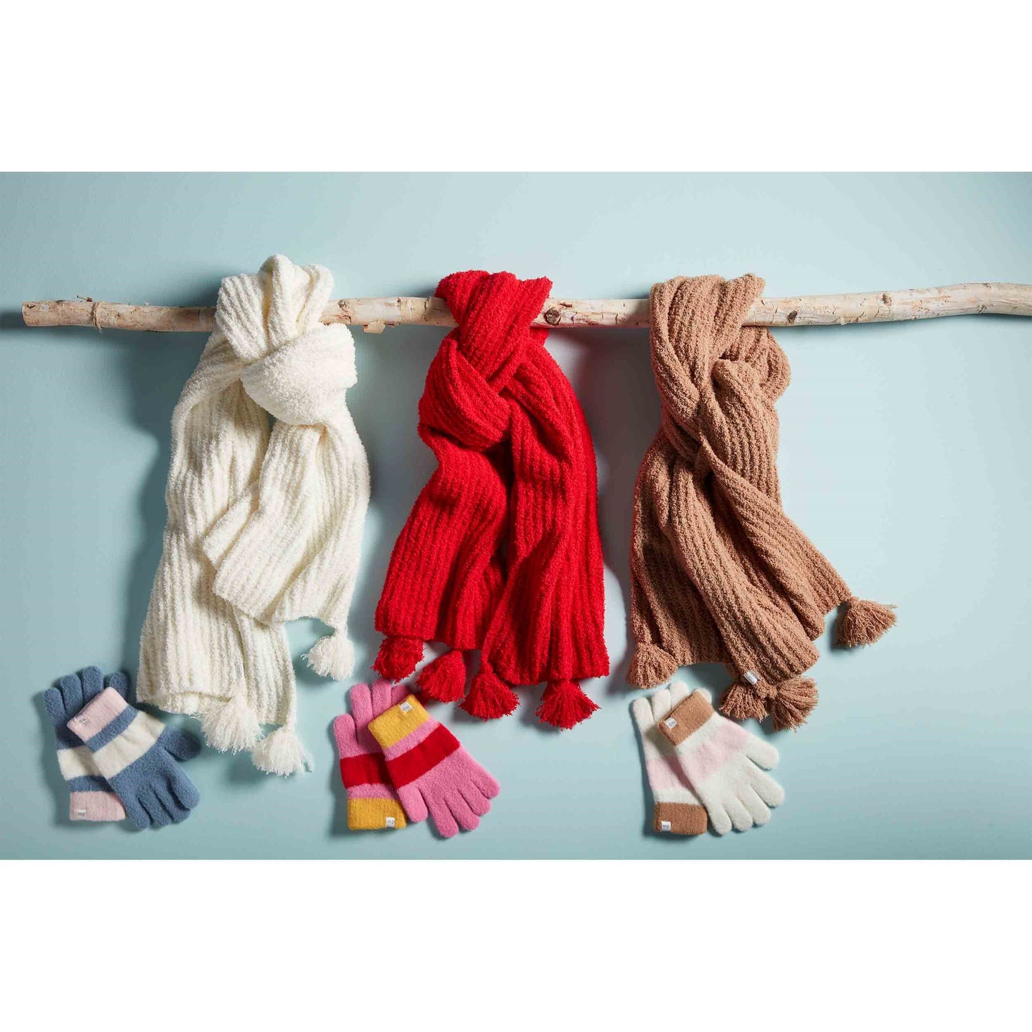 Color-Block Glove & Scarf Set - Camel