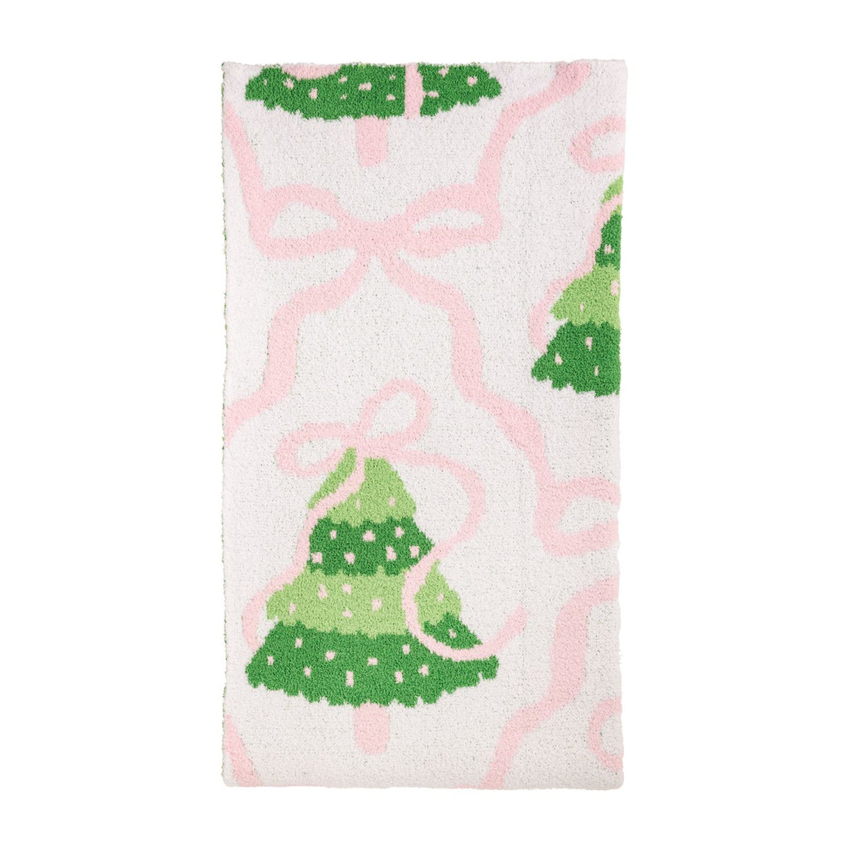 Pink Bow Christmas Tree Chenille Blanket
