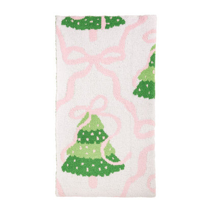 Pink Bow Christmas Tree Chenille Blanket