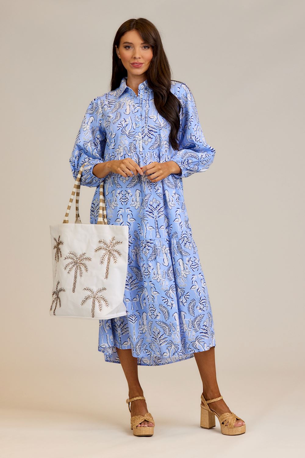 Beaded Palm Trees Coastal Tote
