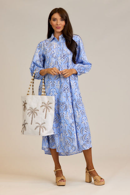 Beaded Palm Trees Coastal Tote