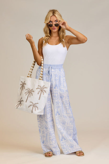 Beaded Palm Trees Coastal Tote