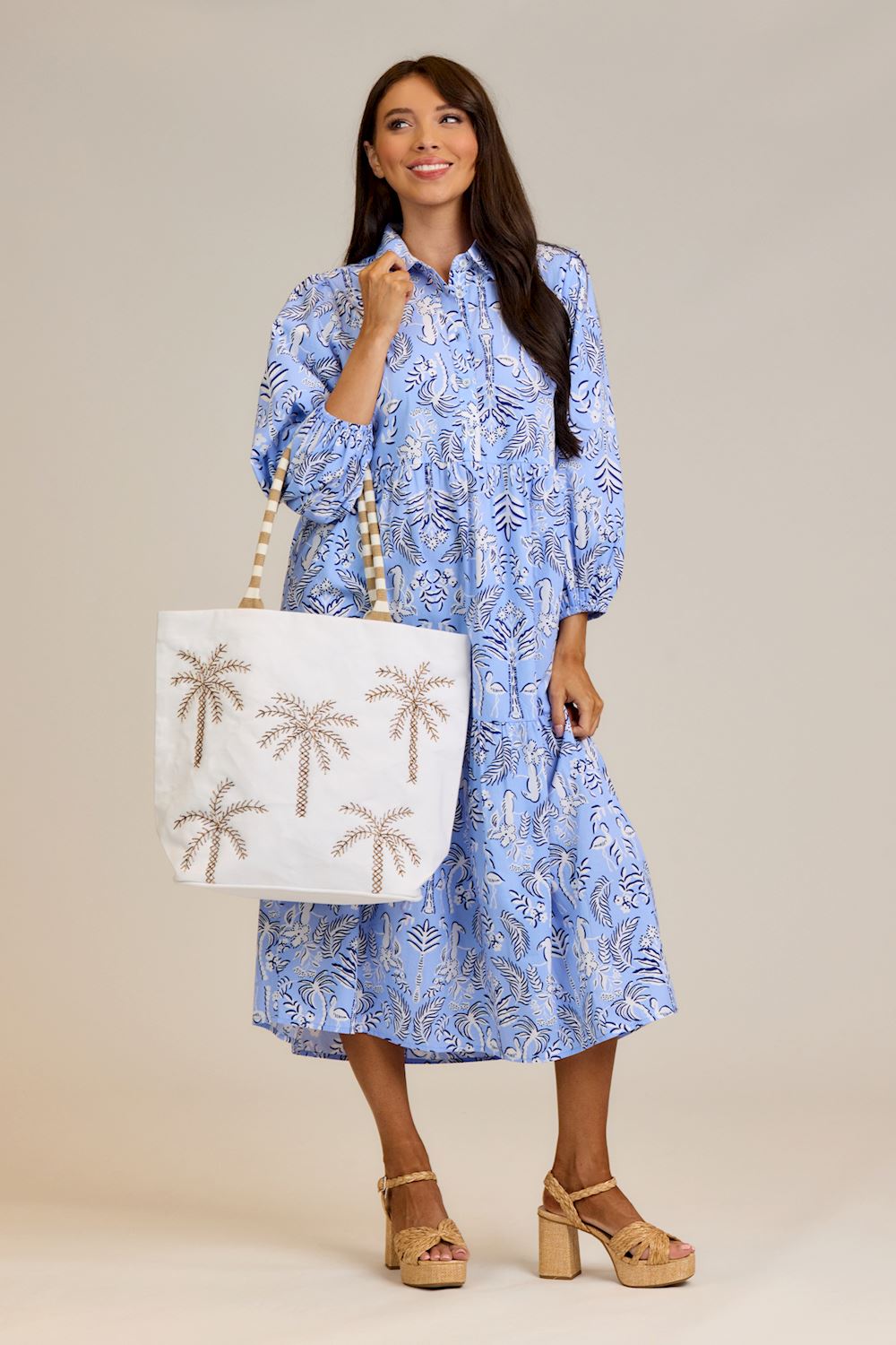 Beaded Palm Trees Coastal Tote