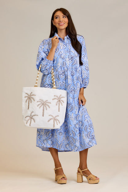 Beaded Palm Trees Coastal Tote