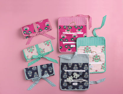 Navy Block Print Jewelry Roll