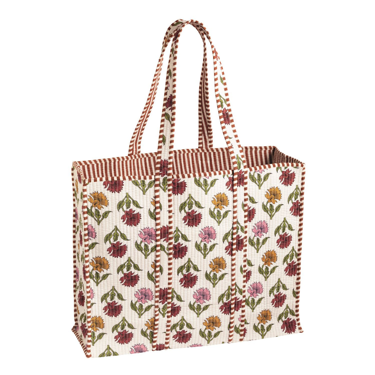 White Quilted Multi-Harvest Block Print Tote