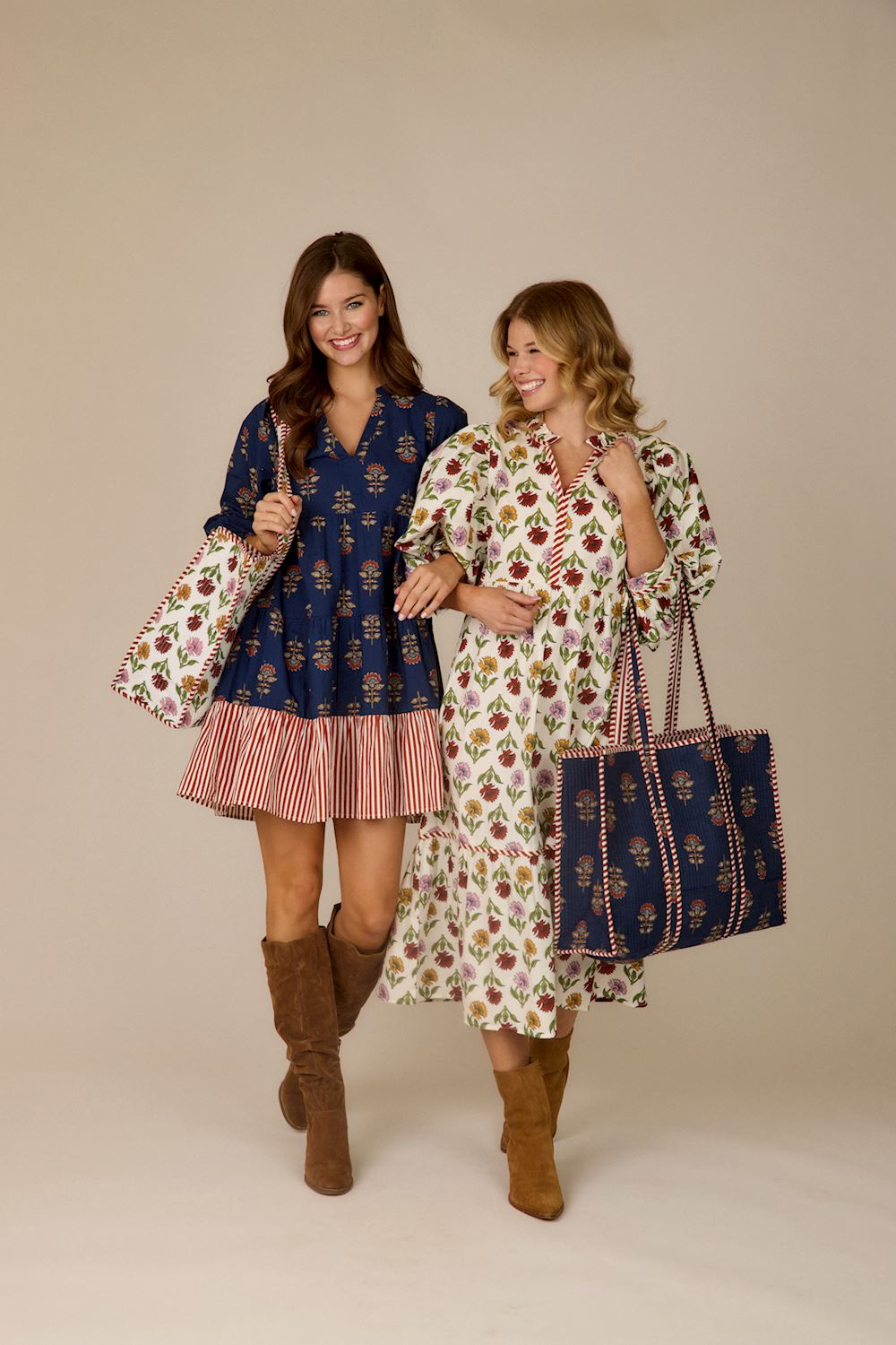 White Quilted Multi-Harvest Block Print Tote