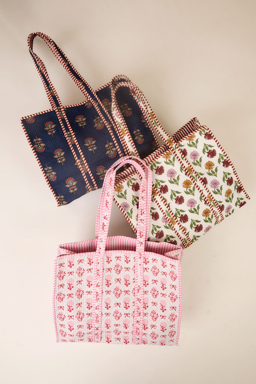 White Quilted Multi-Harvest Block Print Tote