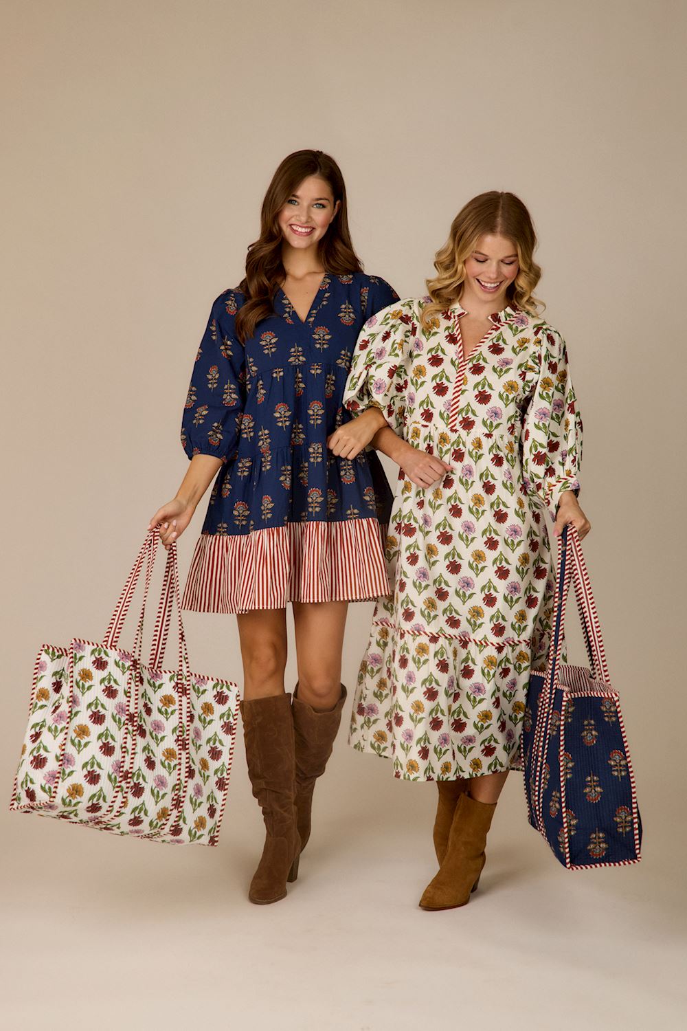 White Quilted Multi-Harvest Block Print Tote