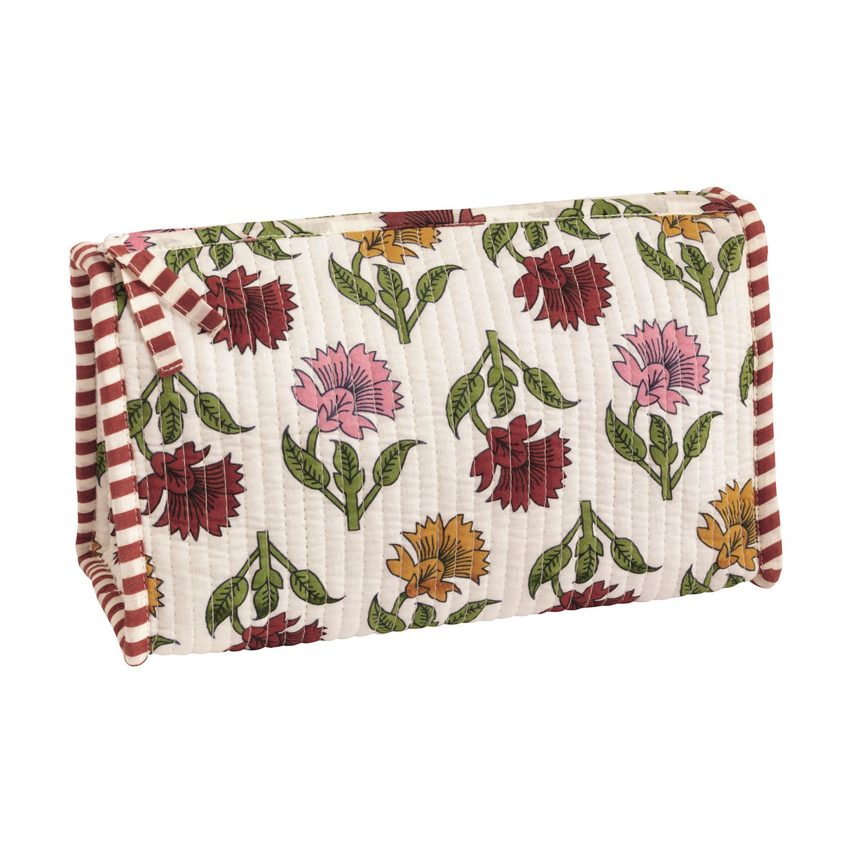 White Quilted Multi-Harvest Block Print Pouch