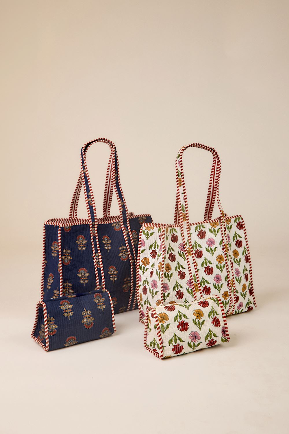 White Quilted Multi-Harvest Block Print Pouch