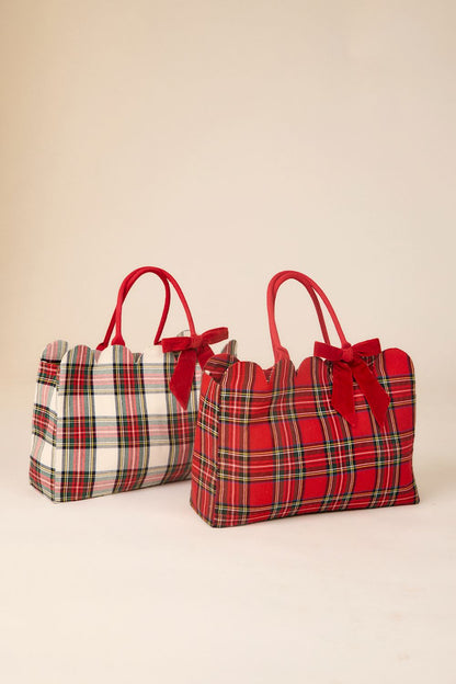 Red Tartan Scallop Tote