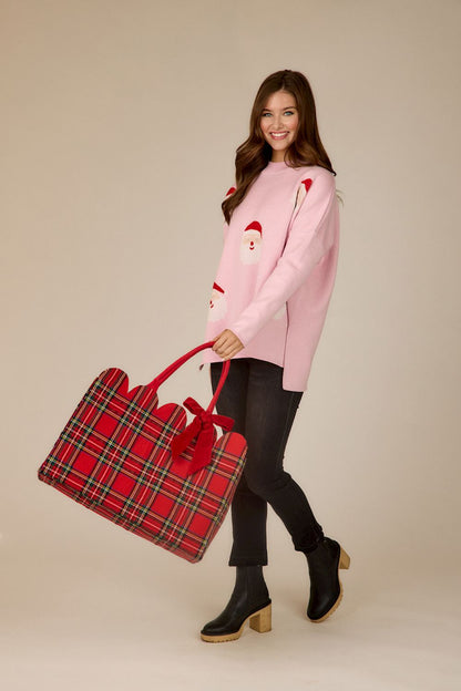 White Tartan Scallop Tote