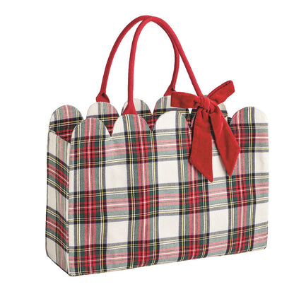 White Tartan Scallop Tote