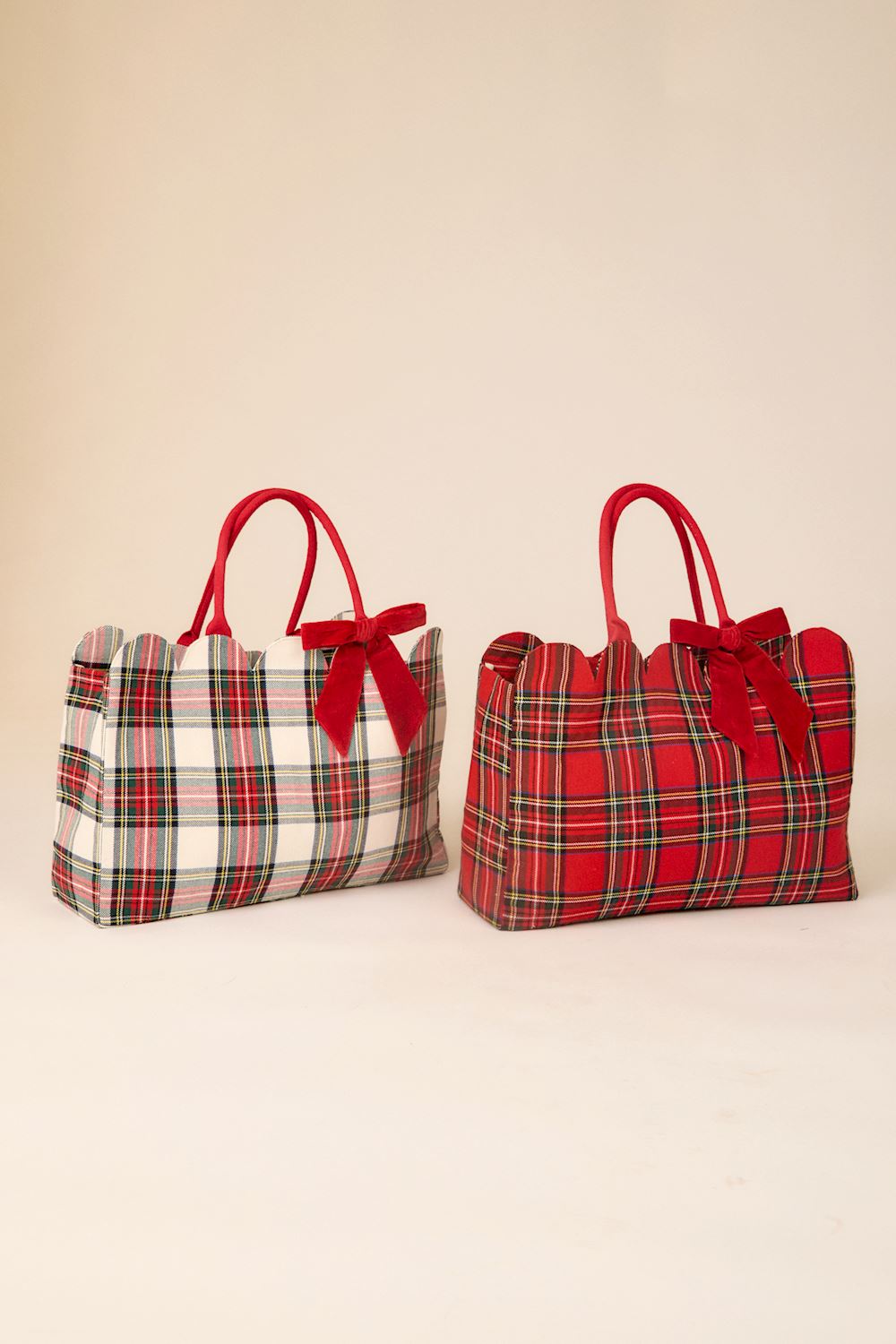 White Tartan Scallop Tote