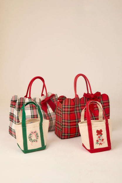 White Tartan Scallop Tote