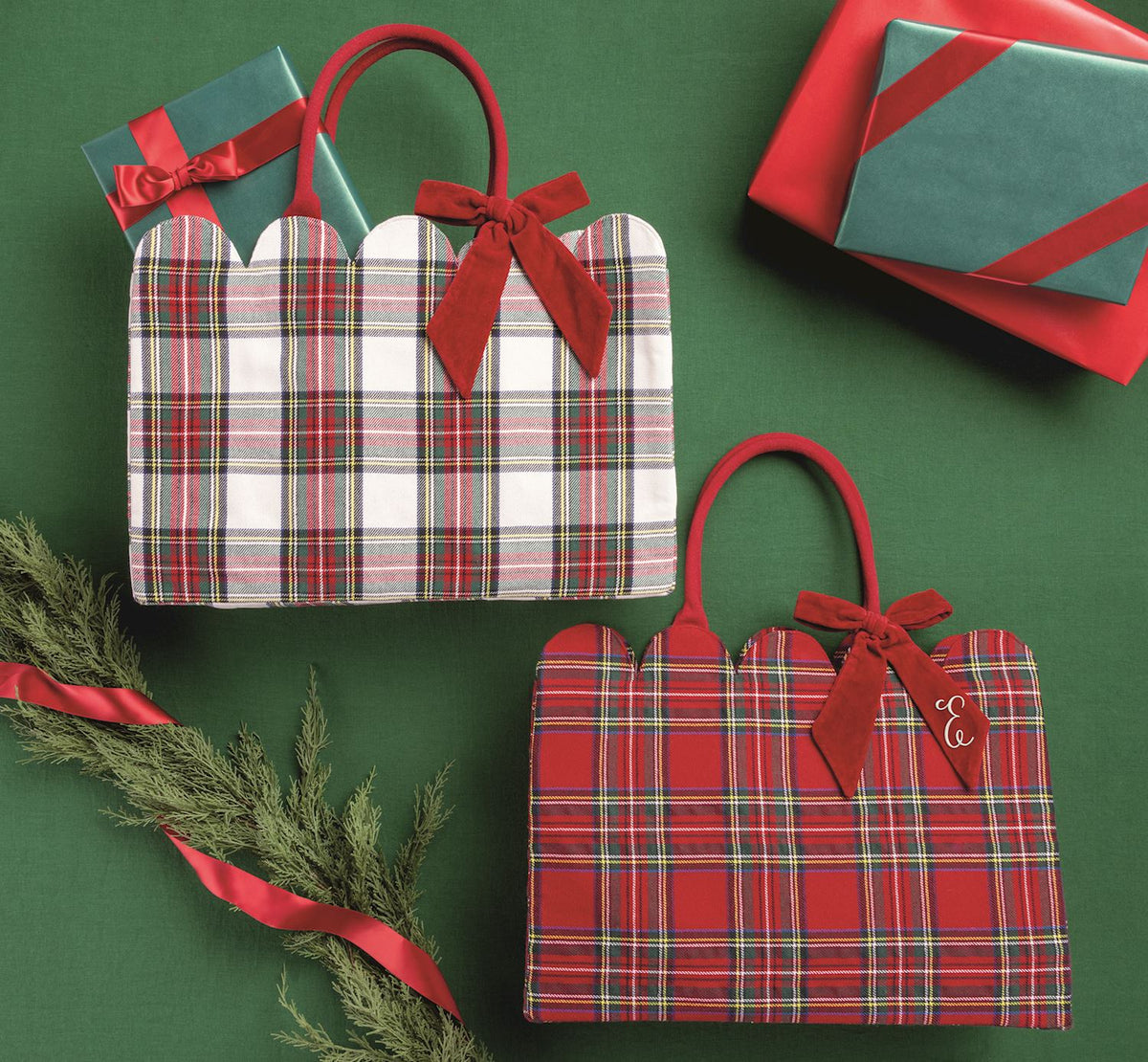 White Tartan Scallop Tote