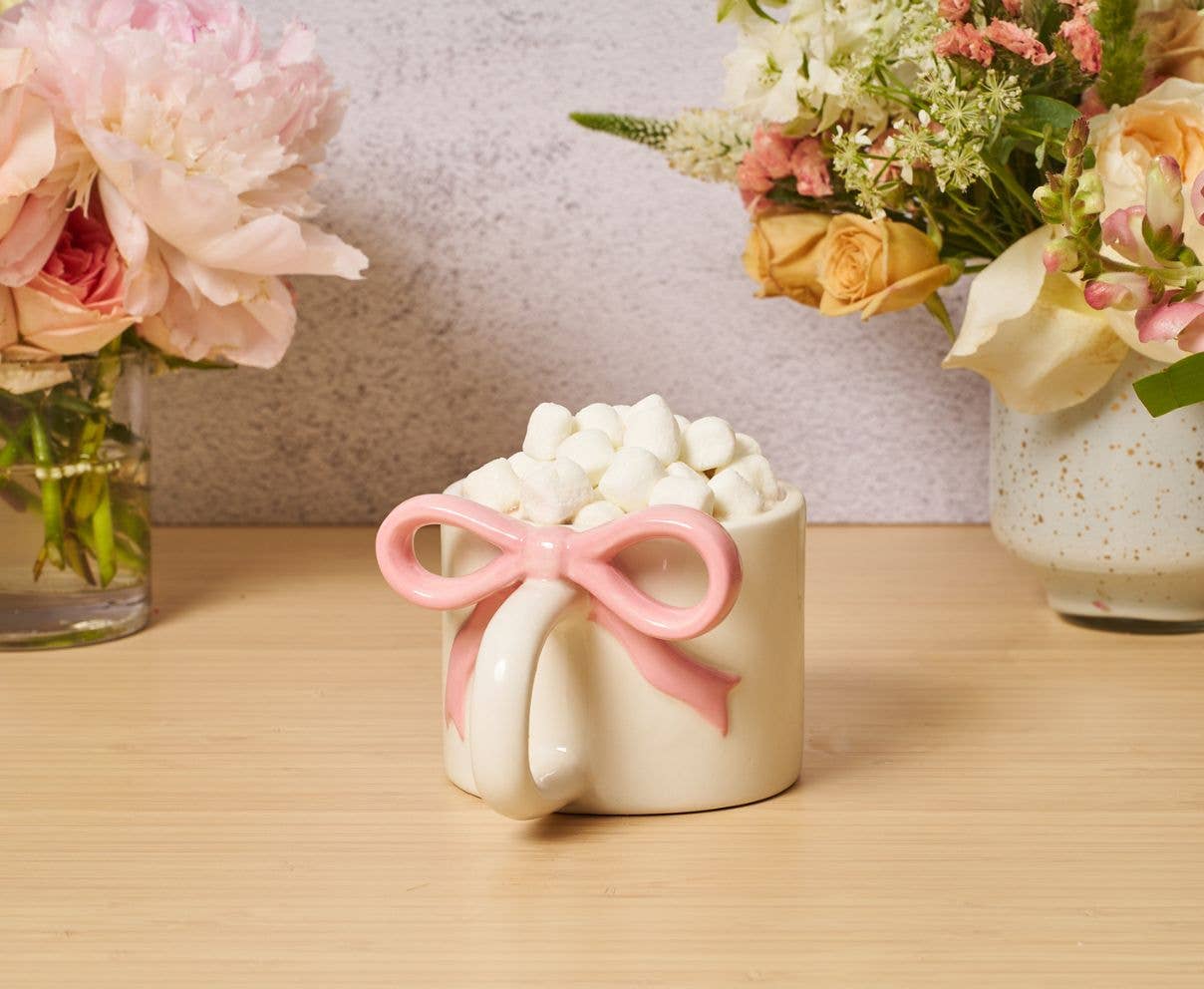 Pink Bow Ceramic Mug - Handle