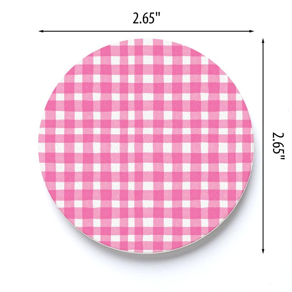 Pink Plaid Pattern Car Coaster