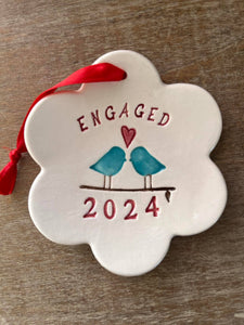 Ceramic Engagement Ornament - 2024 Love Birds