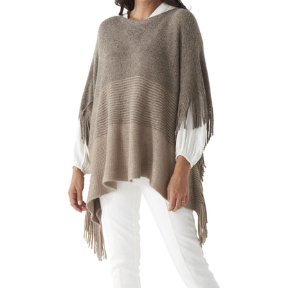 Khaki Knit Poncho with Side Fringe