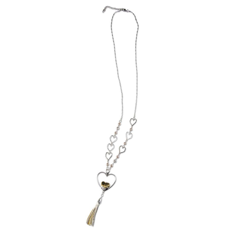 Gold & Silver Heart Necklace w/Heart Chain