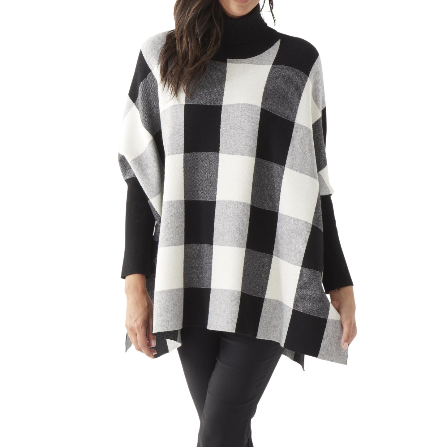Black Buffalo Check Turtleneck Poncho