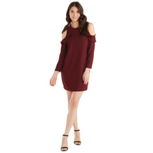 Load image into Gallery viewer, Aria Cold Shoulder Ruffle Dress - Pinot