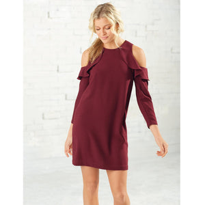 Aria Cold Shoulder Ruffle Dress - Pinot