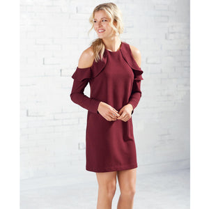 Aria Cold Shoulder Ruffle Dress - Pinot